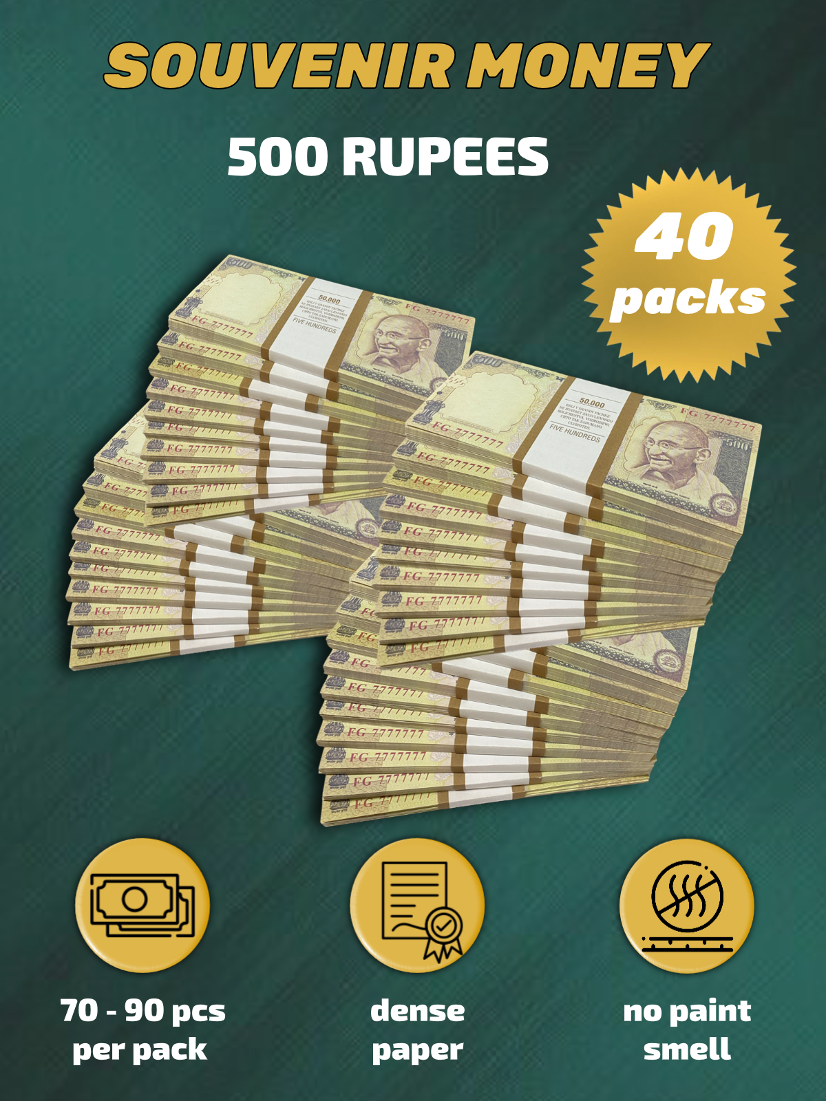 500 Indian Rupees prop money stack two-sided forty packs