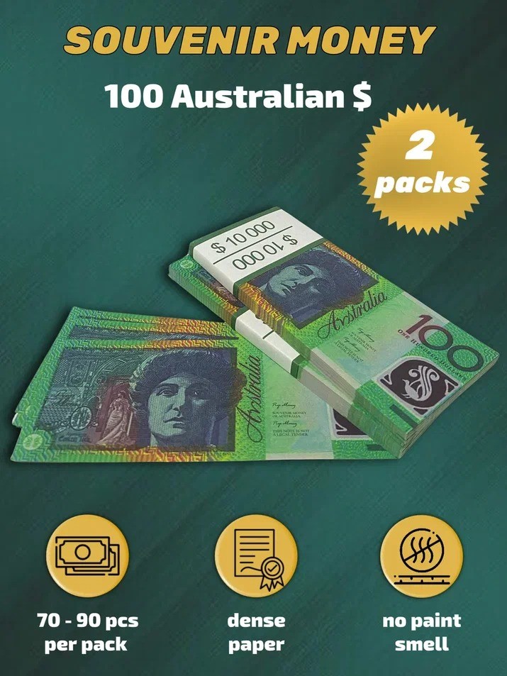 100  Australian Dollars prop money stack two-sided two packs