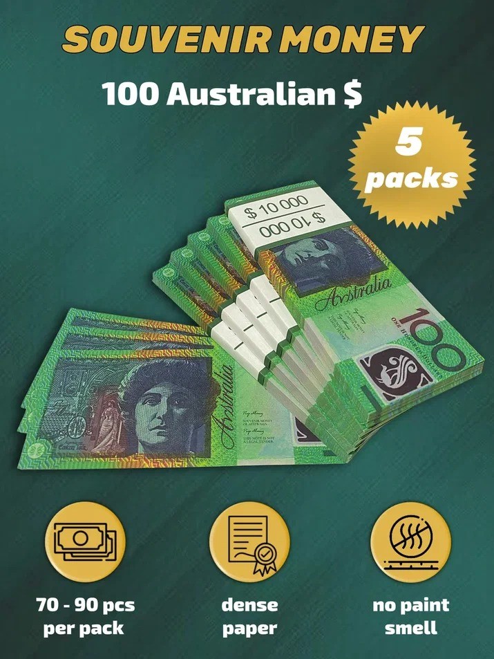 100 Australian Dollars prop money stack two-sided five packs