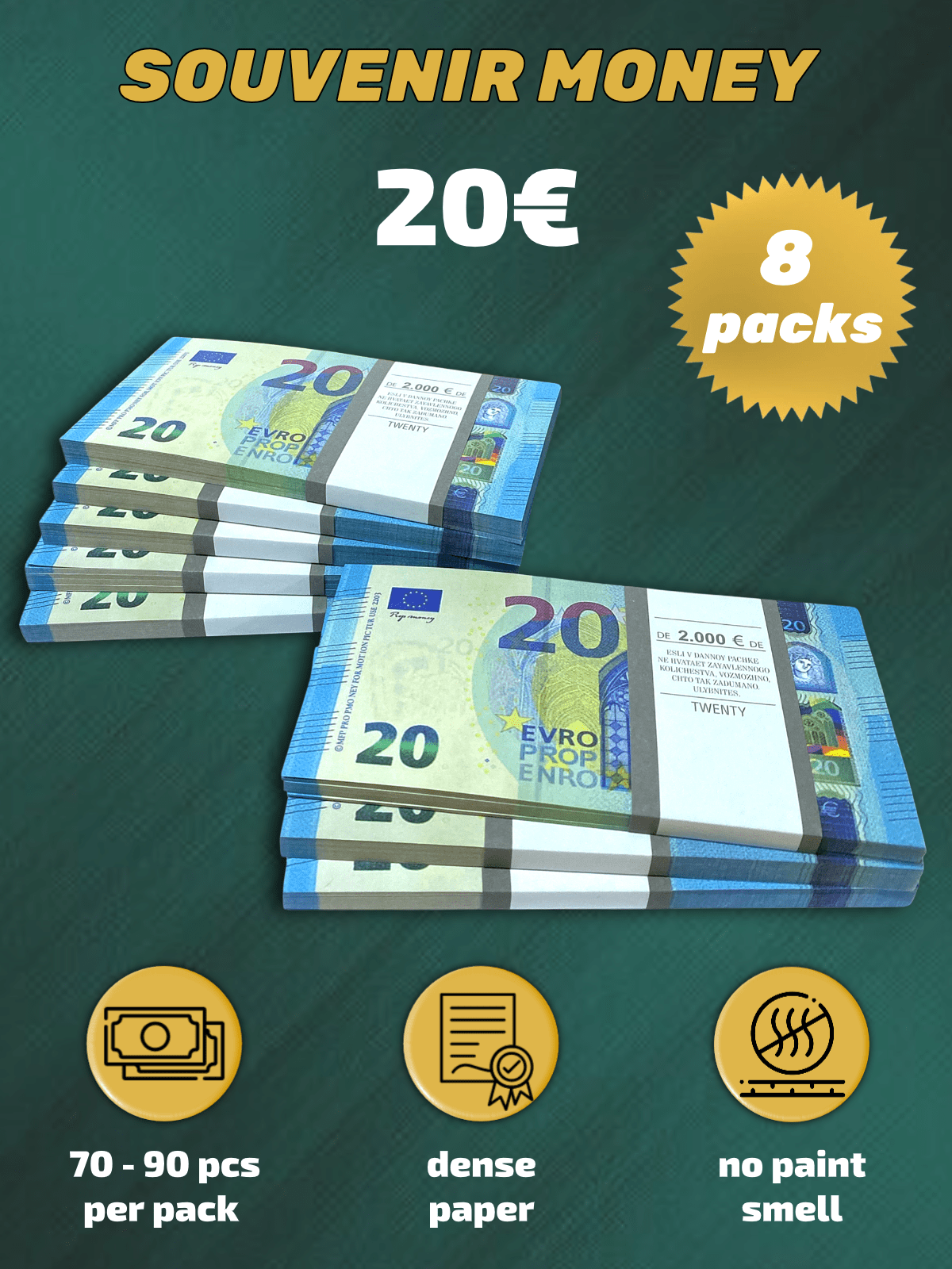 20 Euro prop money stack two-sided eight packs