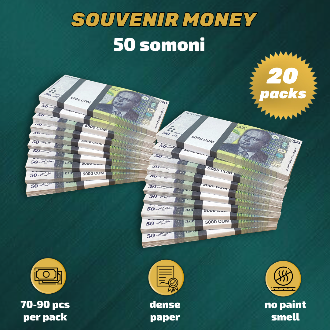 50 Tajikistani Somoni prop money stack two-sided twenty packs