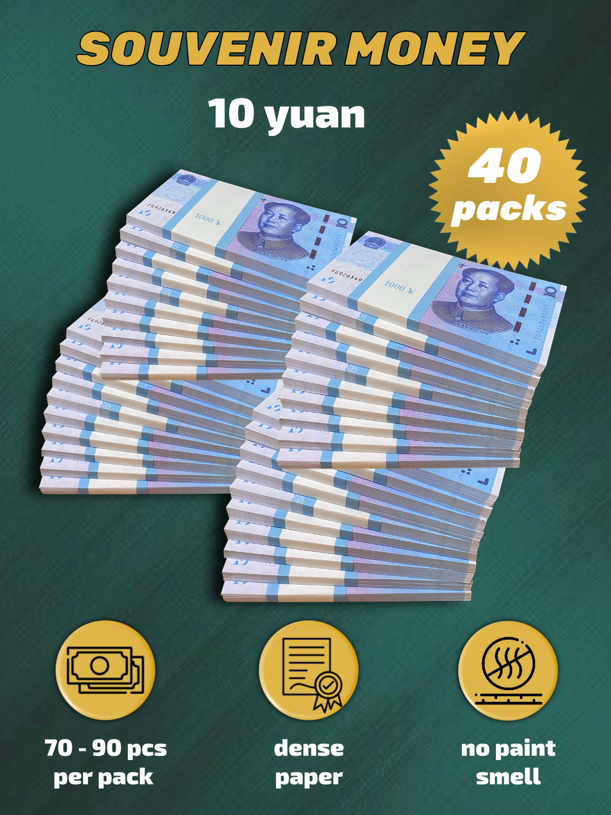 10 Chinese Yuan prop money stack two-sided forty packs