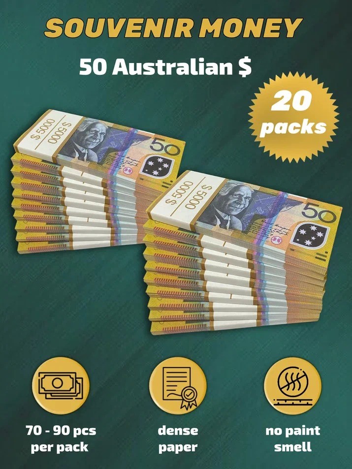 50 Australian Dollars prop money stack two-sided twenty packs