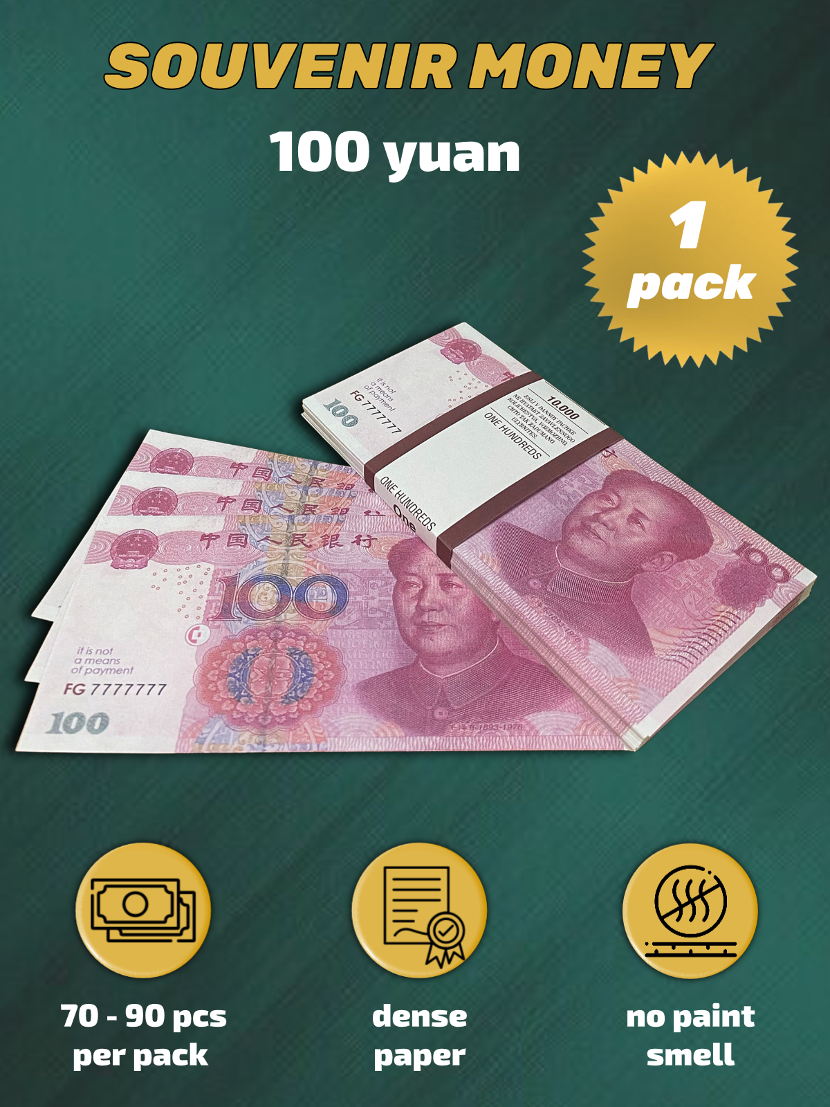 100 Chinese Yuan prop money stack two-sided