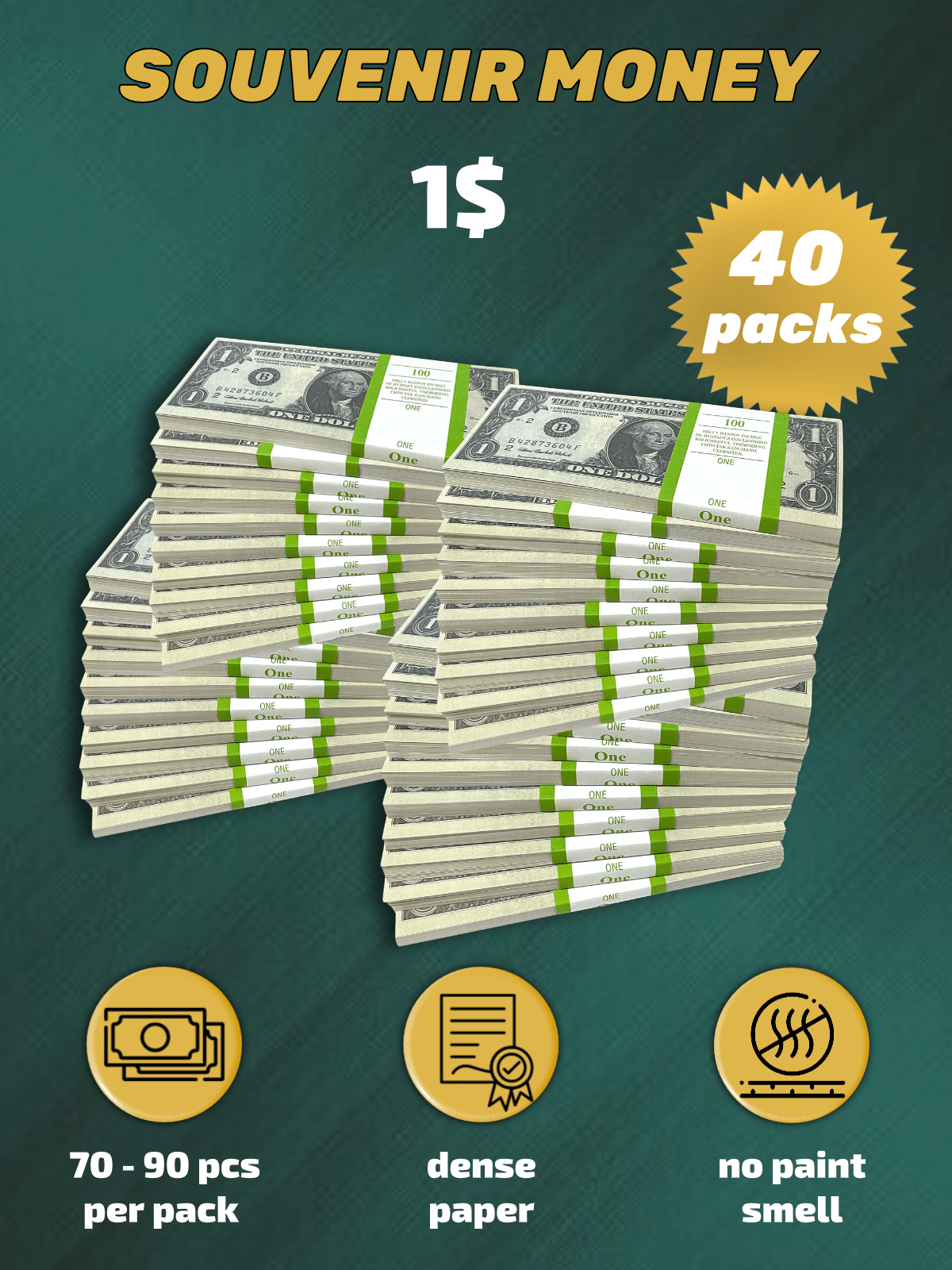 1 US Dollars prop money stack two-sided forty packs