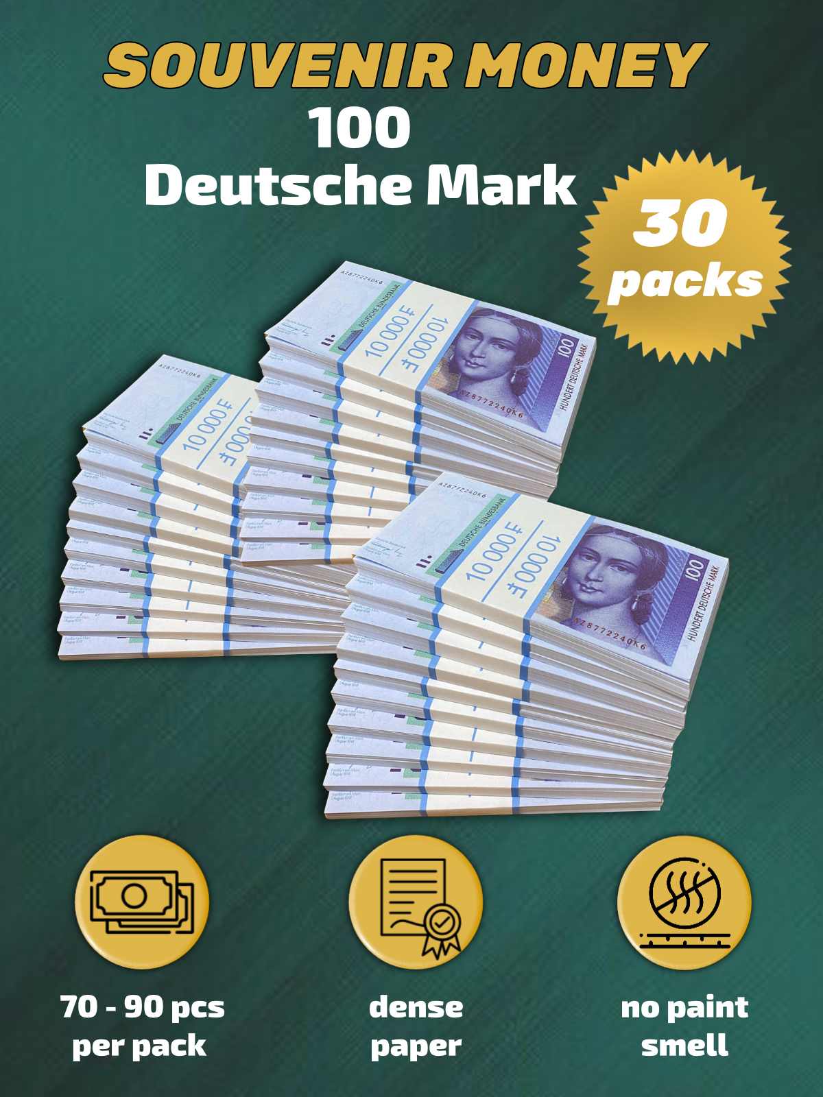 100 German marks prop money stack two-sided thirty packs