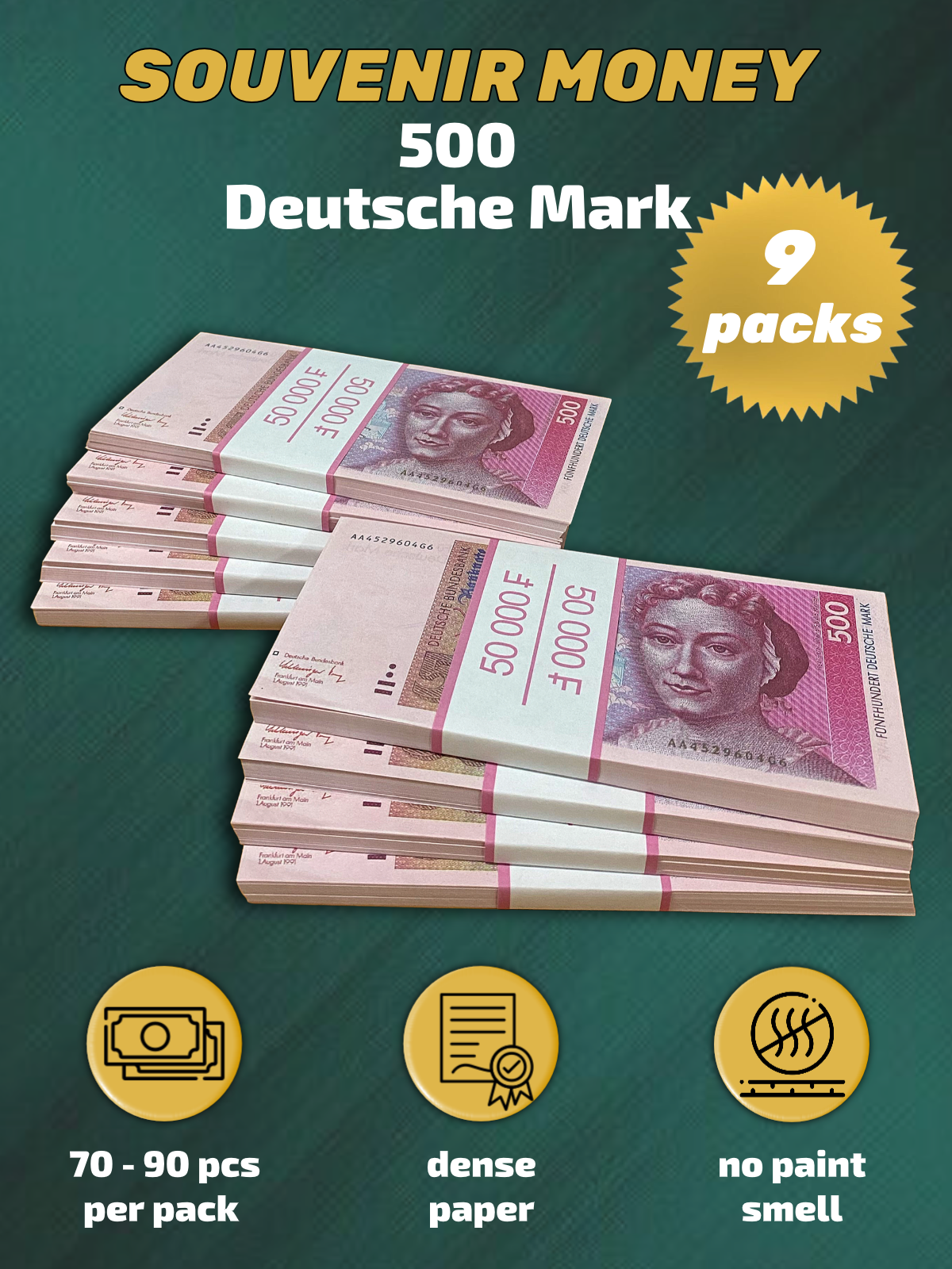 500 German marks prop money stack two-sided nine packs