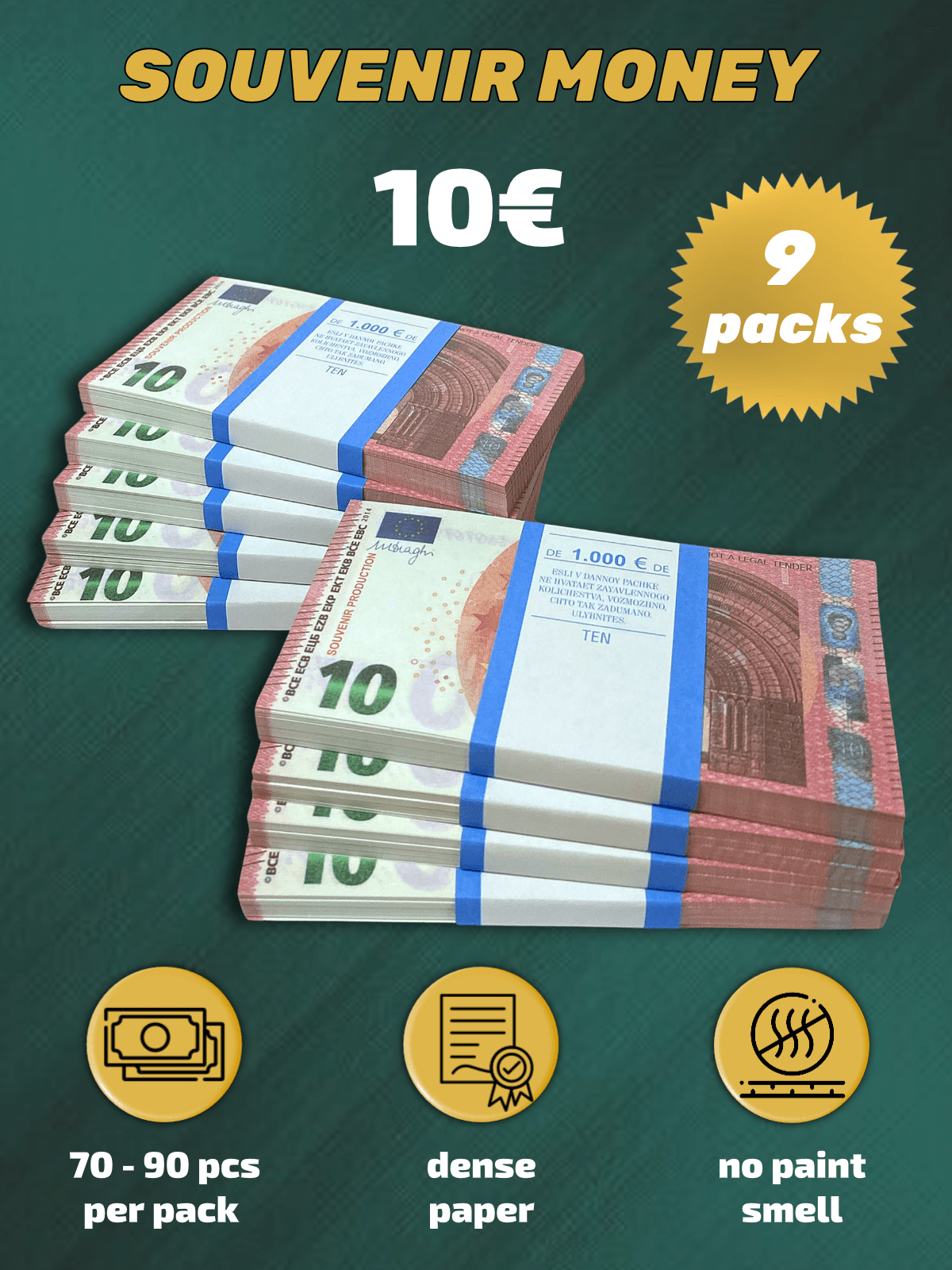 10 Euro prop money stack two-sided nine packs