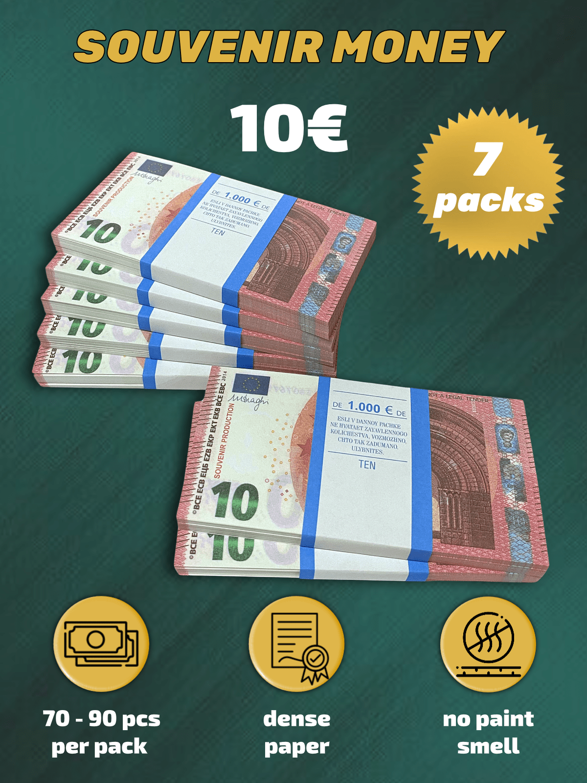 10 Euro prop money stack two-sided seven packs