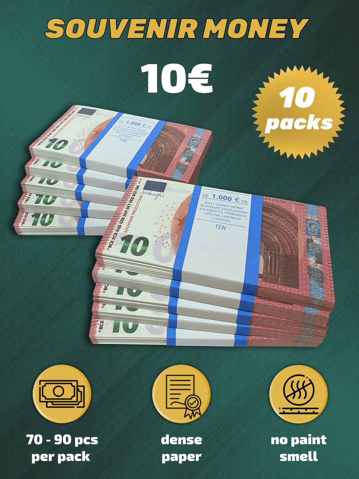 10 Euro prop money stack two-sided ten packs