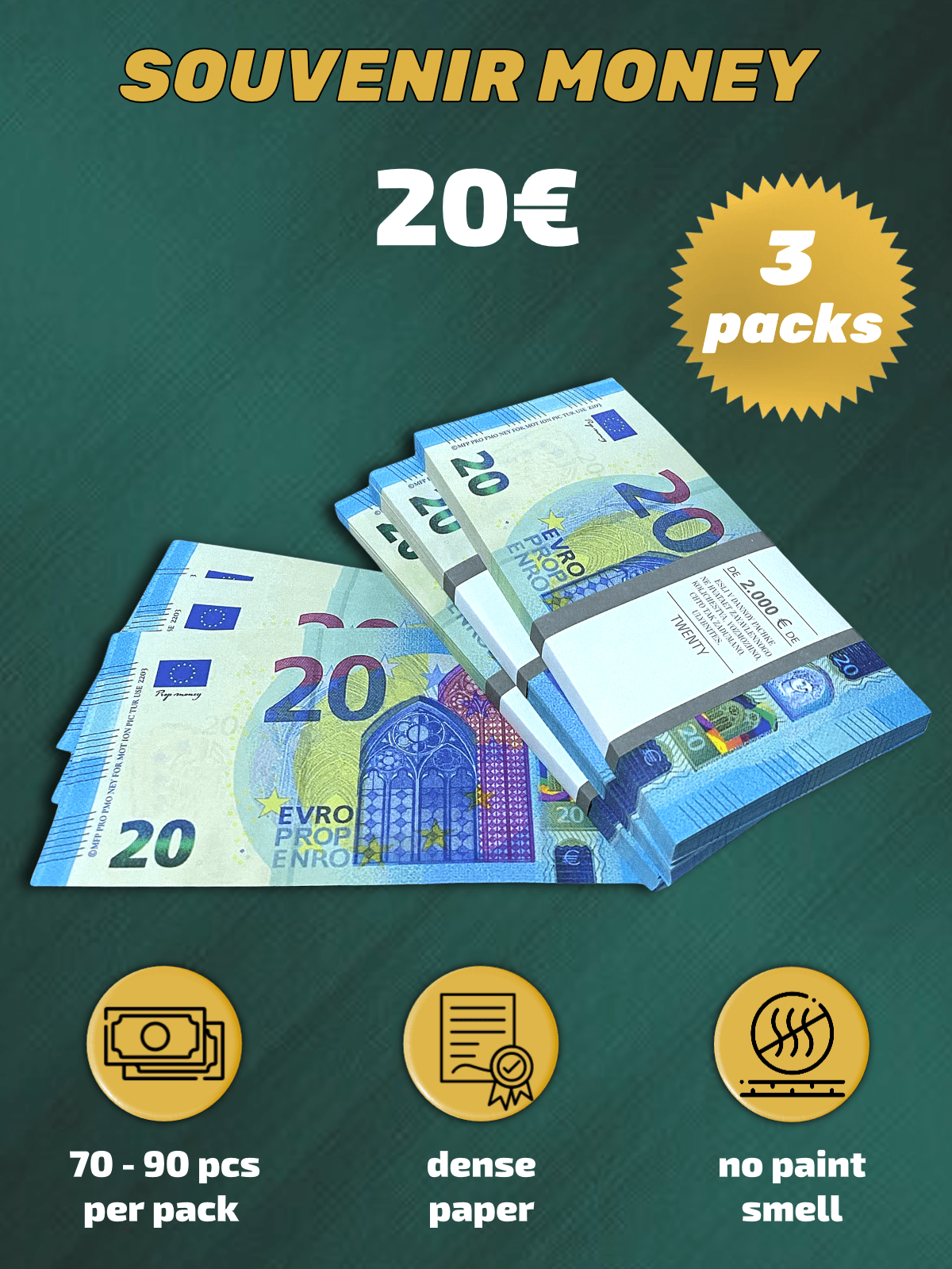 20 Euro prop money stack two-sided three packs