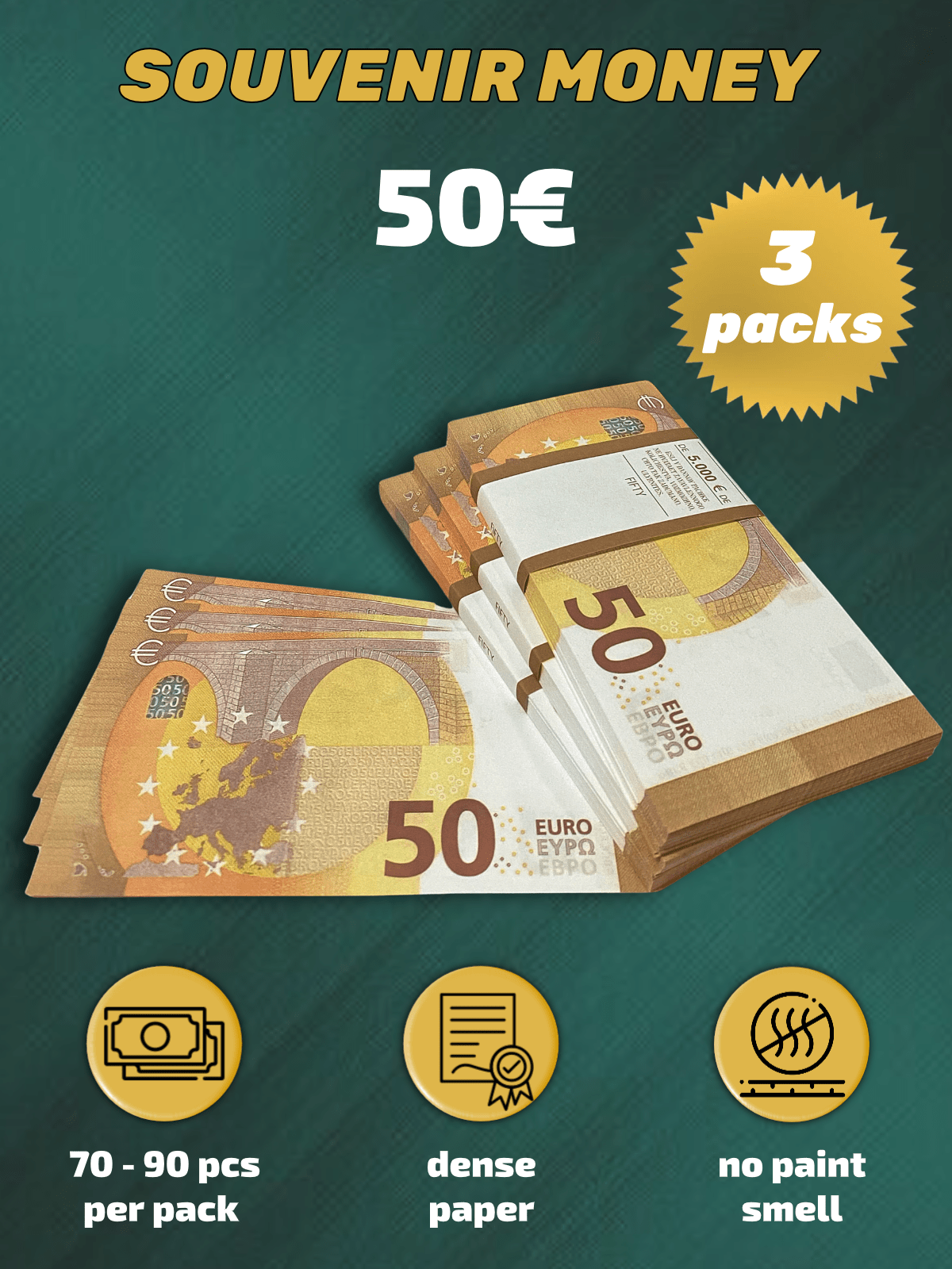 50 Euro prop money stack two-sided three packs