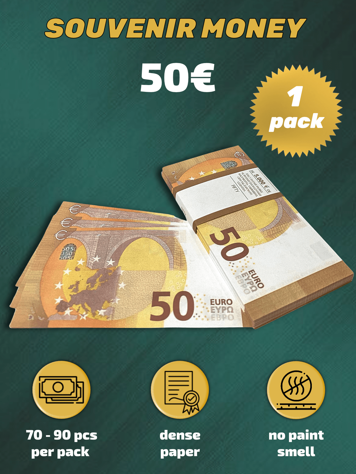 50 Euro prop money stack one-sided