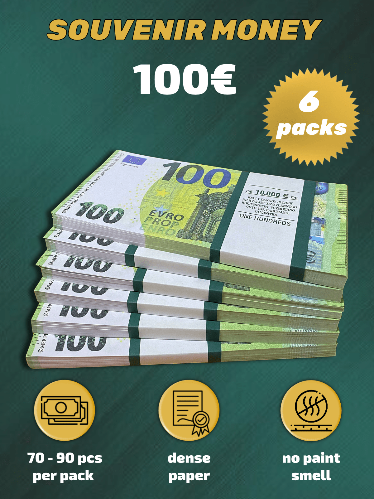 100 Euro prop money stack two-sided six packs