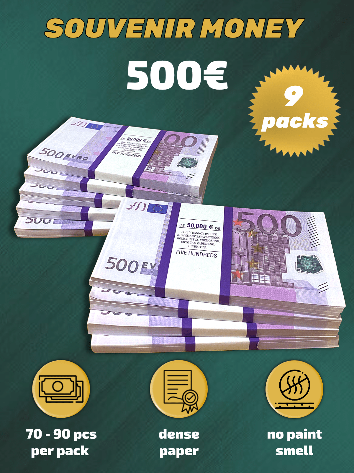 500 Euro prop money stack two-sided nine packs