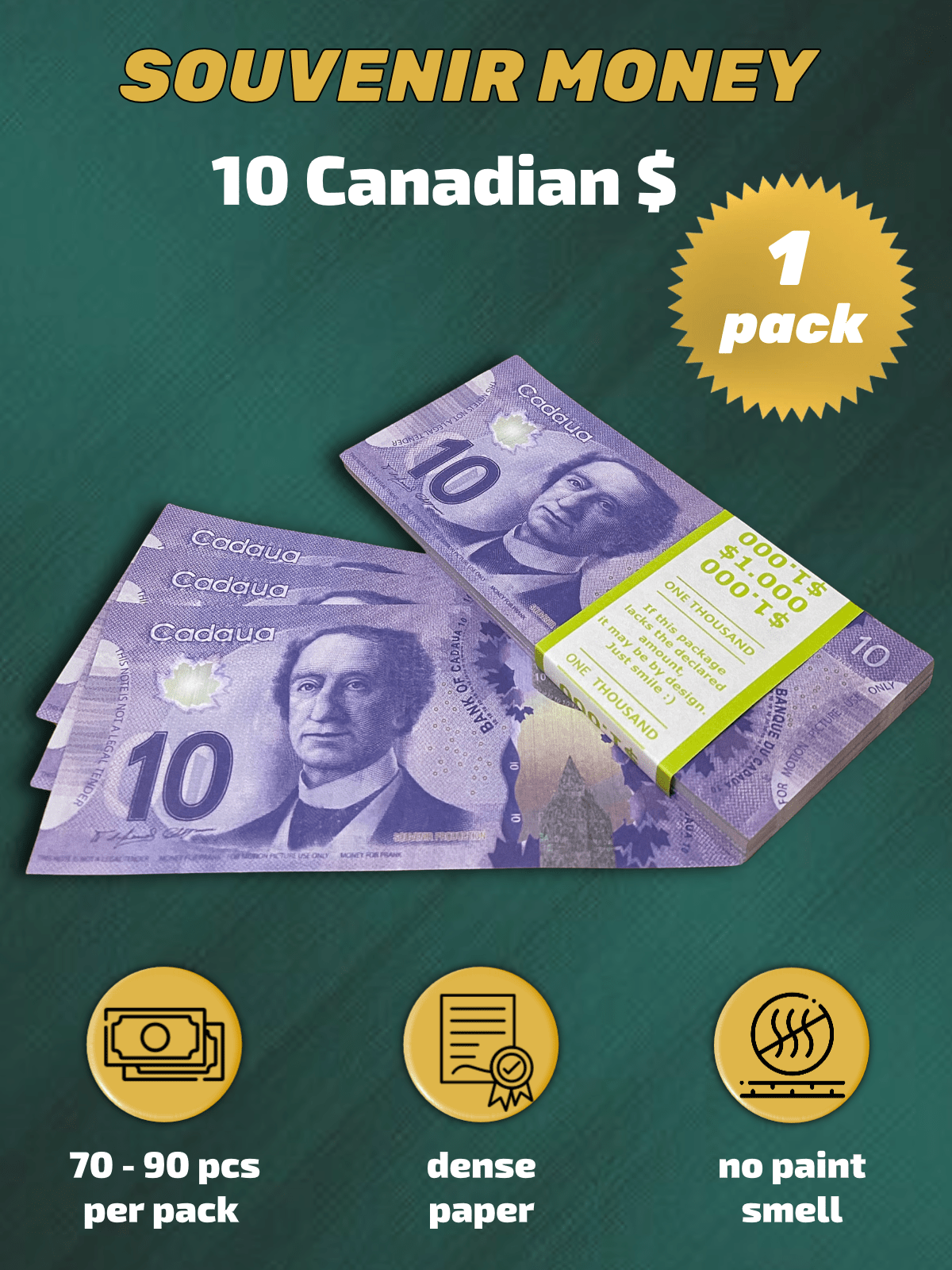 10 Canadian dollars prop money stack one pack